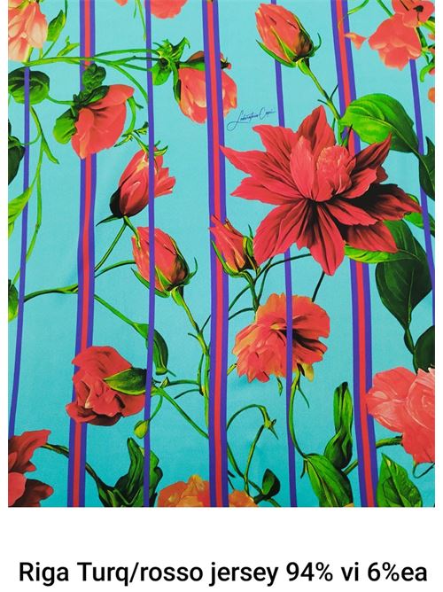 tessuto jersey a fiori su fondo turchese Laboratorio Capri | RIGAROSSOTURQ